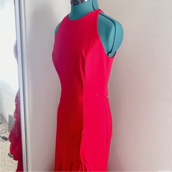 RED BETSY AND ADAM RUFFLE BODYCON SEXY DRESS SZ 8 - Picture 2 of 6
